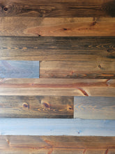 Load image into Gallery viewer, 6" Ship lap side, With 3 medium browns 1 dark brown and 2 grays for that perfect Weathered Wood look. Reversible your choice during install.